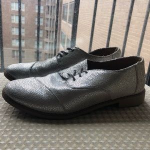 TOMS silver loafers, size 8.5